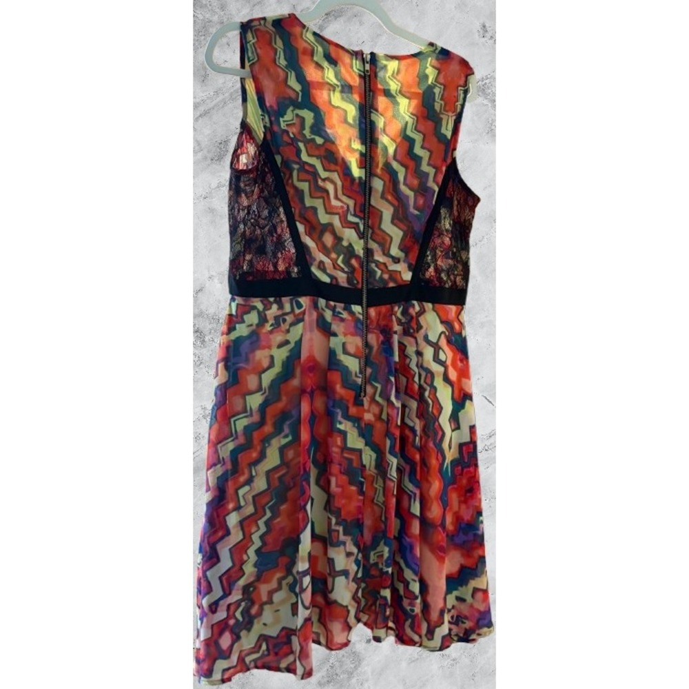 Gibson Latimer Womens Chevron Print Lace Panel Sleeveless Dress Size 12 - Picture 2 of 5